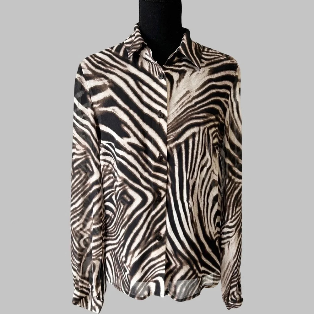 Vintage Louben Tiger Print Semi Sheer Button Down Shirt  Made in Canada